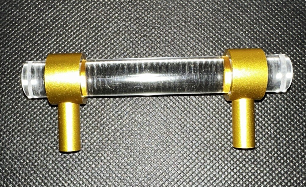 Kitchen Cabinet Handle Crystal Acrylic Gold Drawer Pull 2.5″ Hole Center. New