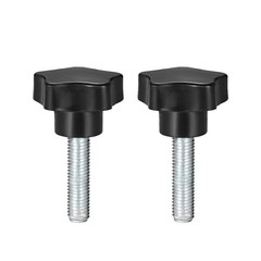 2 X Star Knobs Grips M12 x 50mm Male Thread Steel Zinc Stud Black PP