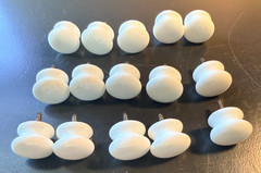 Lot of 15 Small Antique Porcelain Drawer Knobs Pulls Fixed Screw Center 7/8″ D