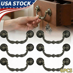 6 Pack 3″ Bronze Antique Drop Bail Pulls Vintage Cabinet Drawer Handles