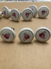 10 Vintage Porcelain Ceramic Drawer Cabinet Door Pull Knobs White Gold Pink Rose