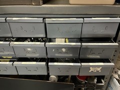 Lot Of Assorted Hardware With Pull Out Draw Steel Cabinet