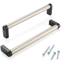 5 Pack 6-1/4 Inch Knurled Nickel and Black Cabinet Pulls Silver and Matte Bla…