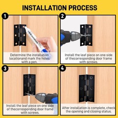 12 PCS 2.5 Inch Black Door Hinge Thick Cabinet Stainless Steel Small Butt Wood