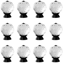12 Pcs 30mm Round Shape Crystal Glass Cabinet Knobs with Screws Black B Clear