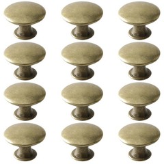 Mokife Antique Brass Drawer Knobs, 12 Pack Round 30mm x 17mm x 21mm,