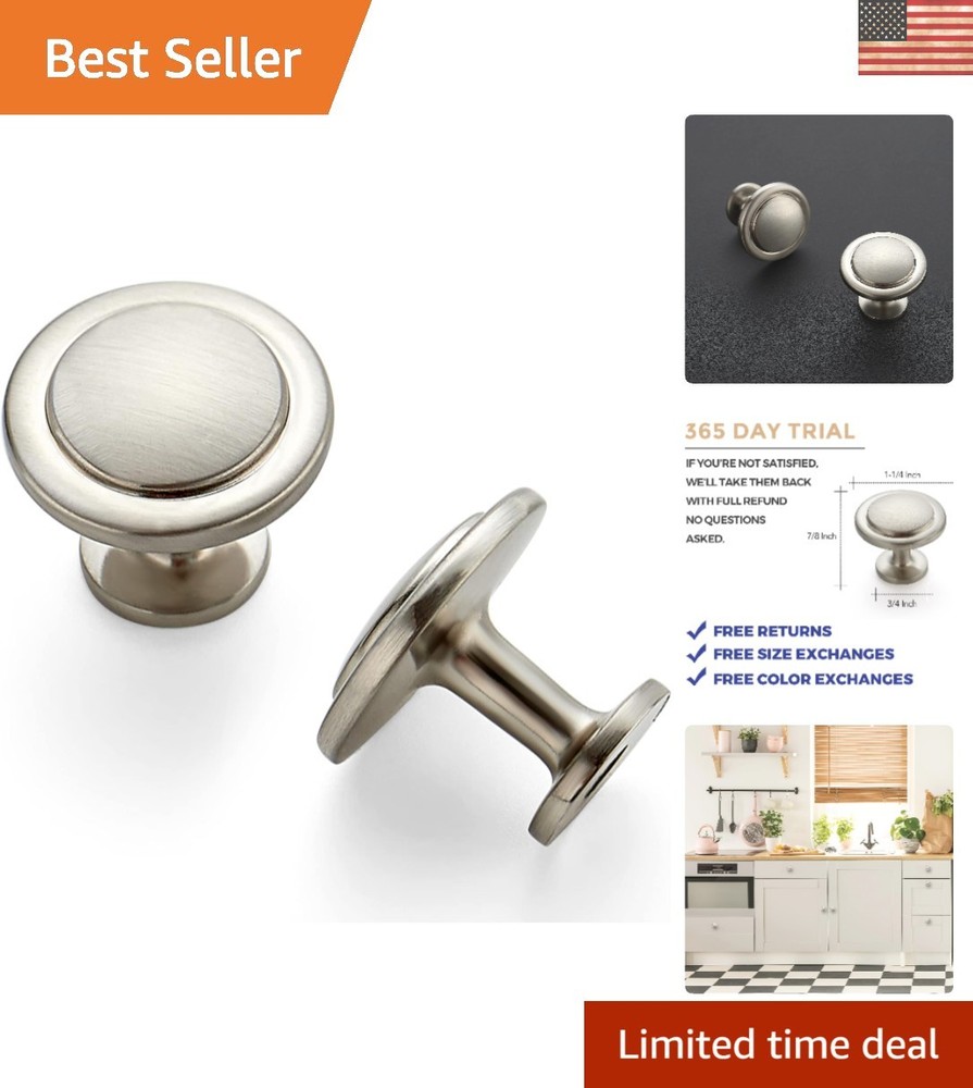Modern 3-Pack Brushed Nickel Cabinet Knobs 1-1/4 Inch – Universal Fit & Style