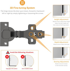 50 PCS Soft Close 105° Black Concealed Hinges for Cabinets & Wardrobes