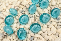 12 Handmade Aqua Blue Bubble Glass Cabinet Knobs Trendy Modern for Dressers knob