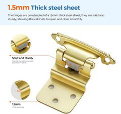 Gold Self-Close Cabinet Hinges, 3/8 Inch Inset,60 Pack 30 Pairs | Self-Closing D
