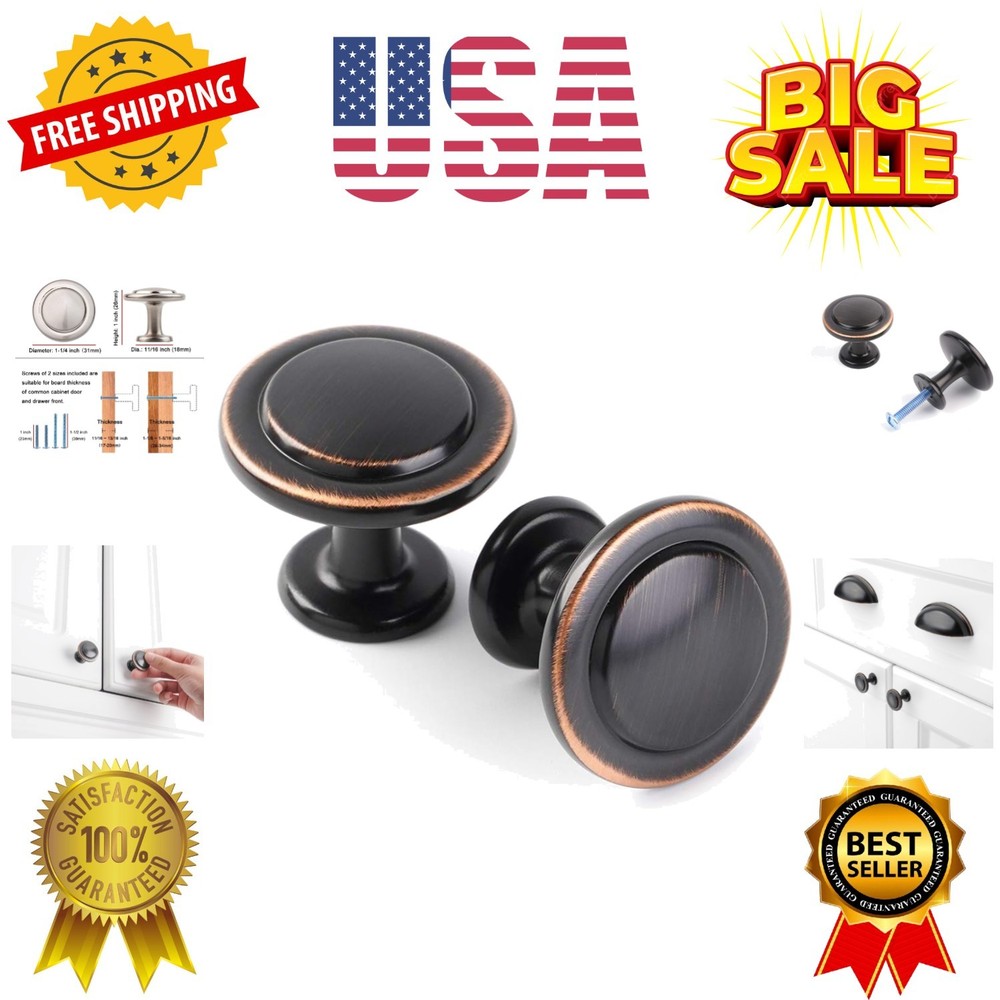 Round Cabinet Knobs Oil Rubbed Bronze Cabinet Pulls, Dia. 1-1/4 Inch, 10 Pack…