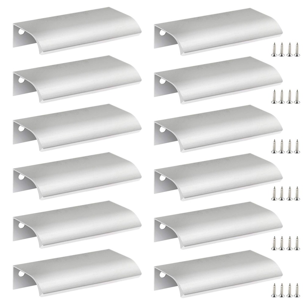 12 PCS Back Mount Finger Edge Pulls 80mm/3.15 Inch Silver Hidden Tab Handles
