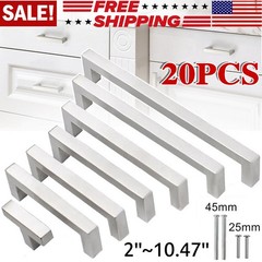 20PCS Square Brushed Nickel Cabinet Handles Stainless Steel Kitchen Drawer Pulls
