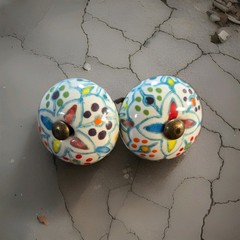 Painted Porcelain Cabinet Or Drawer Pulls Set Of 2