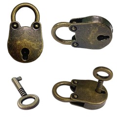 3 Pcs Antique Padlock Lock and Key Old Vintage Style Metal With Bronze Finish