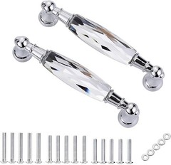 Pack of 2 Crystal Cabinet Handles Pulls, Chrome Silver Glass Handle Decorative D