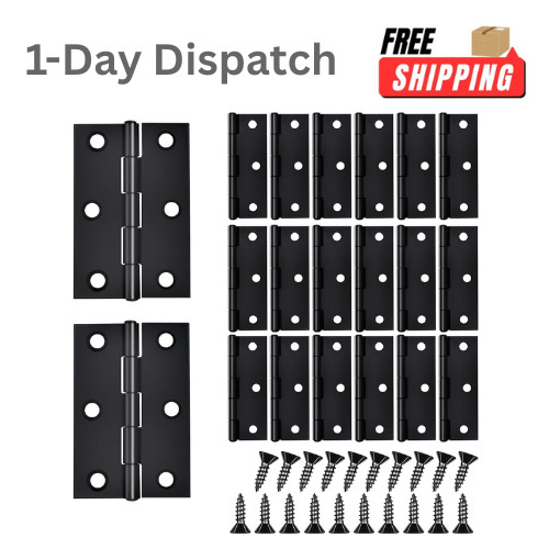 ELAINEDE 20-Piece 2.5″ Door Hinge Set Stainless Steel Black w/ Screws