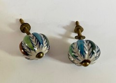 14 Vintage Hand Painted Pumpkin Round Porcelain Cabinet Knob Pull 6 -1/4″ 8 -1″