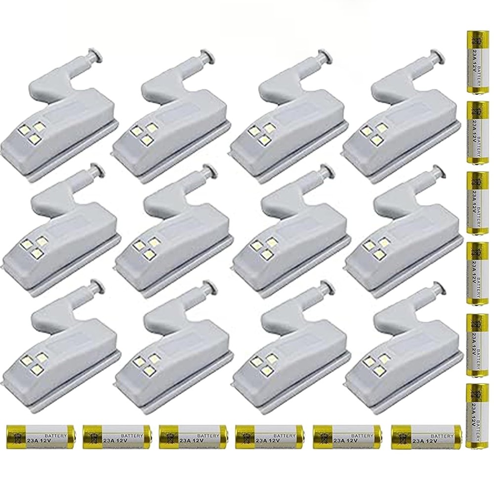 12 Pack Hinge LED Sensor Light Smart Touch Cabinet Night Light Kitchen Closet