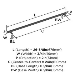Bar BP54026MB 24 Inch 610mm Center Matte Black Appliance Cabinet Door Pull