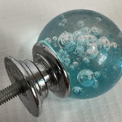 Aqua Glass Cabinet Knobs Set 9 Chrome Bubble Drawer Pulls Modern Blue Hardware