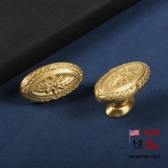 Brass Cabinet Knobs Antique Drawer Handles Knobs, Copper Oval Handles 2 Pack