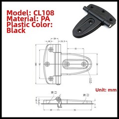 Electrical Distribution Box Hinges Black Nylon 131 mm x 108 mm Fixed Pin Design