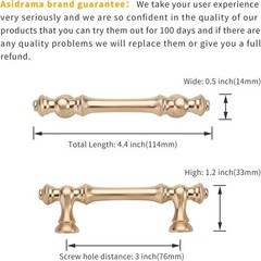 Asidrama 10 Pack 3 Inch (76mm) Brushed Brass Kitchen Cabinet Handles Pulls