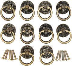 Vintage Style Brass Ring Pull Handles 10 Pack Drawer Cabinet Hardware