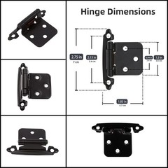 1/2″ Overlay Matte Black Cabinet Hinges 1 Pair 2 Pcs Self Closing Flush Mount