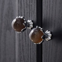 Natural Stone Brass Furniture Knobs Round Ball Shape Cabinet Drawer Knobs