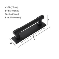 5 Pack 3-inch Black Cabinet Pull, Backplate, 76mm C-C, Zinc, Matte Black