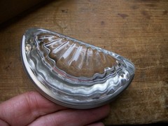 4) 3″ Hole Centers Cabinet Cup Pulls Scalloped Glass Round Cup Brushed Chrome