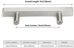 Square Kitchen Cabinet Pulls and Knobs Brushed Nickel T Bar 3in Hole Centers 10