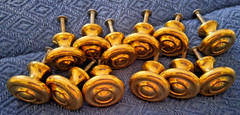 12 Cabinet Or Dresser Knobs/pulls Bright Solid Brass Spooled 1″Dia. w/12 Screws