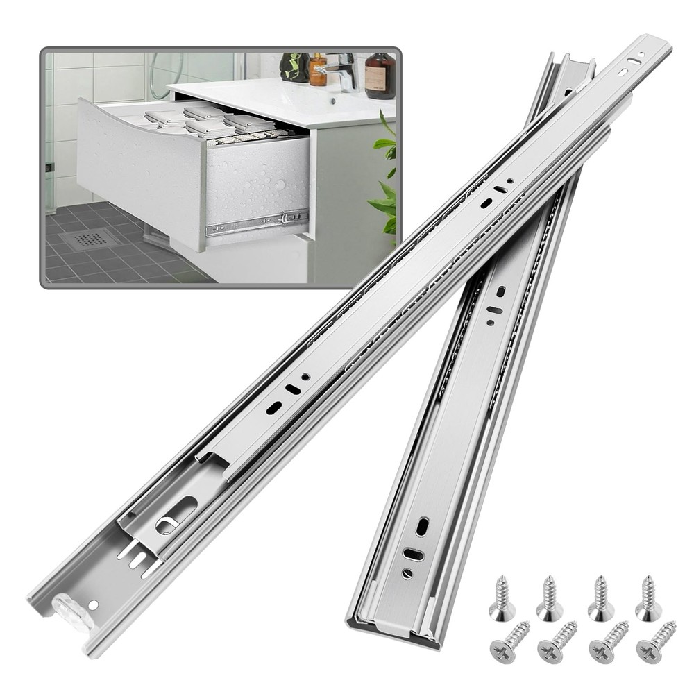 1 Pair Stainless Steel Full Extension Ball Bearing Drawer Slides 8 10 12 14 1…