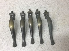 Lot of 5 Vintage National Lock BRASS PULLS HANDLES Cabinet Door Drawer 3” Center