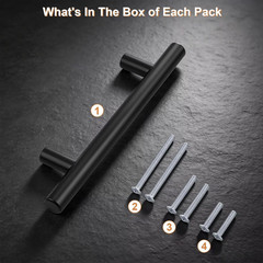 30 Pack Hole Centers 3-3/4Inch Matte Black Kitchen Cabinet Handles, Stainless St