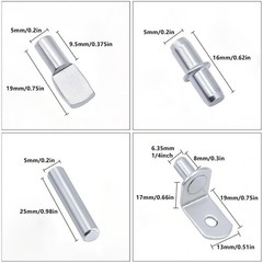 Shelf Pins Kit 120Pcs 4 Styles Nickel Plated 5mm