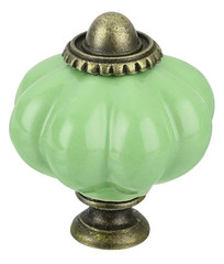 2 Brass 1.37″ JADEITE GREEN Kitchen Cabinet Drawer Knobs Depression Ceramic