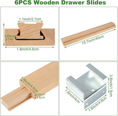 6PCS Wood Drawer Slides 16 Inches Wooden Drawer Slides Bottom Mount Classic Cent