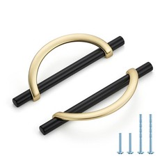 Brushed Brass & Matte Black Cabinet Pulls 5 Inch Hole Center 128 mm 6 PCS