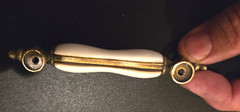 6 Ceramic and Brass 5” Dresser Drawer Pulls Almond Cabinet Handles With Screws
