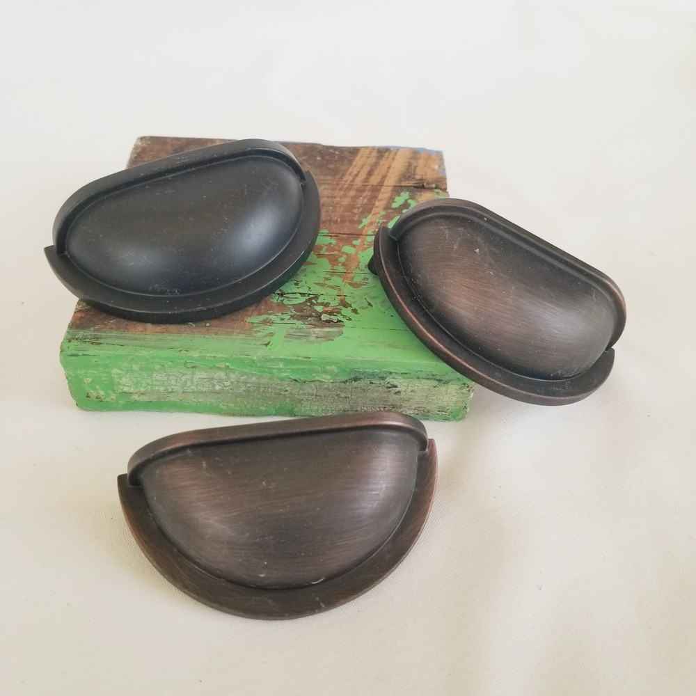 Antique Bronze Brass Drawer Cabinet Cup Pulls 3pcs