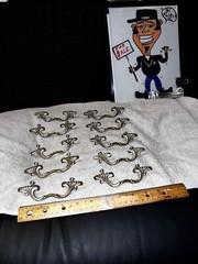 DRESSER Drawer Pulls HANDLE SET OF 10 BRASS TYPE METAL WHITE ACCENTS +SCREWS🏡😁