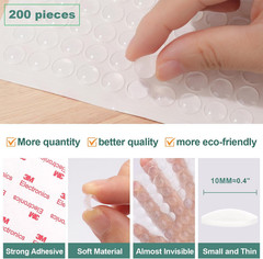 200Pcs Cabinet Door Bumpers Clear Self Adhesive，0.4Inch Diameter Rubber Dots for