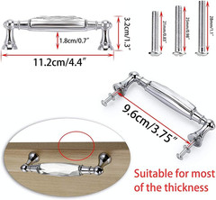 Pack of 2 Crystal Cabinet Handles Pulls, Chrome Silver Glass Handle Decorative D