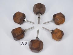 Dark wood cabinet door drawer pulls nobs angular faceted