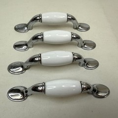 VTG 1980 4 PCS Porcelain Chrome Cabinet Dresser Drawer Pull Handles 5 Inch L