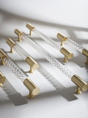 Brass Acrylic Twist Wardrobe Door Knob Cupboard Drawer Pull Long Cabinet Handle